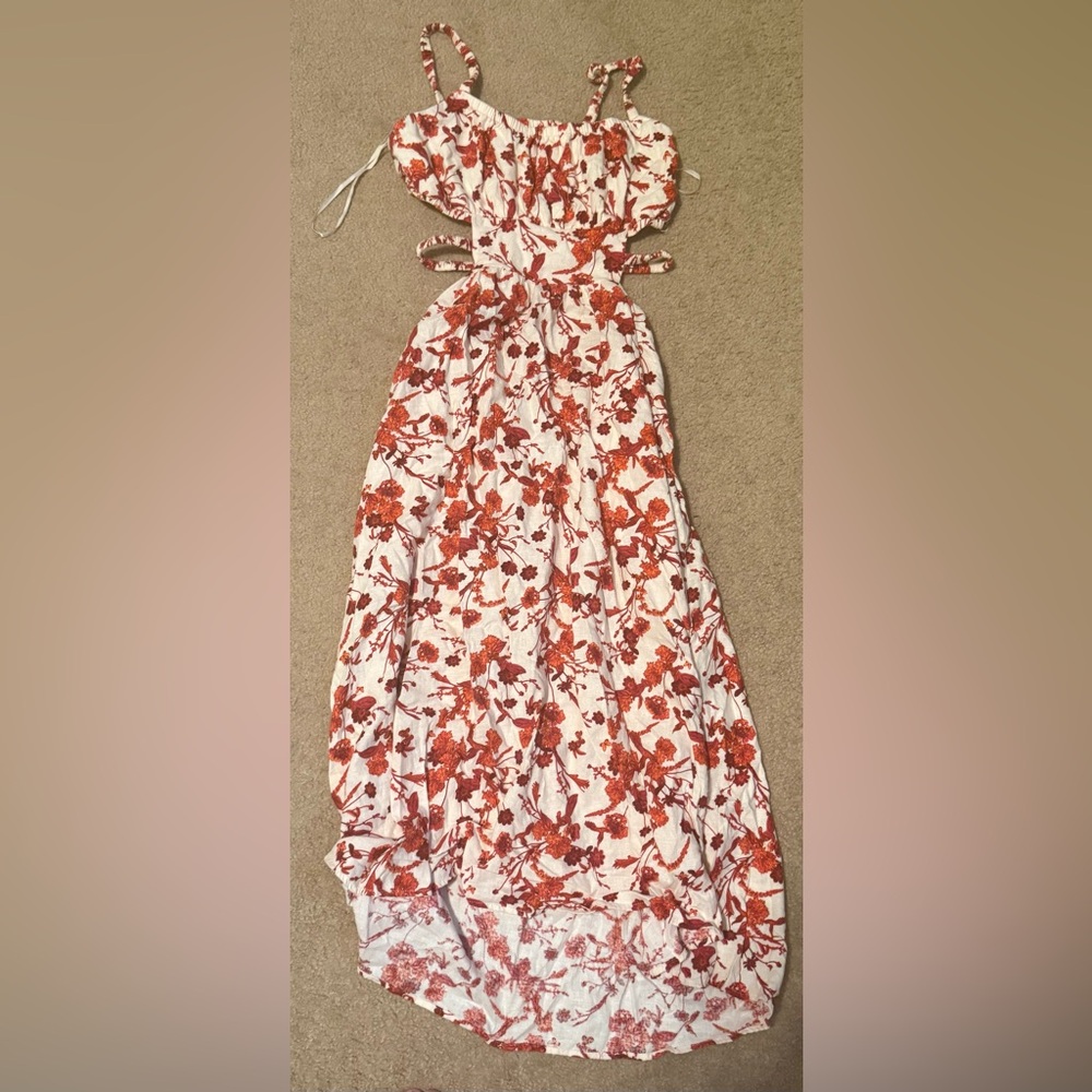 Floral Print Women's Maxi Dress - Red and Cream